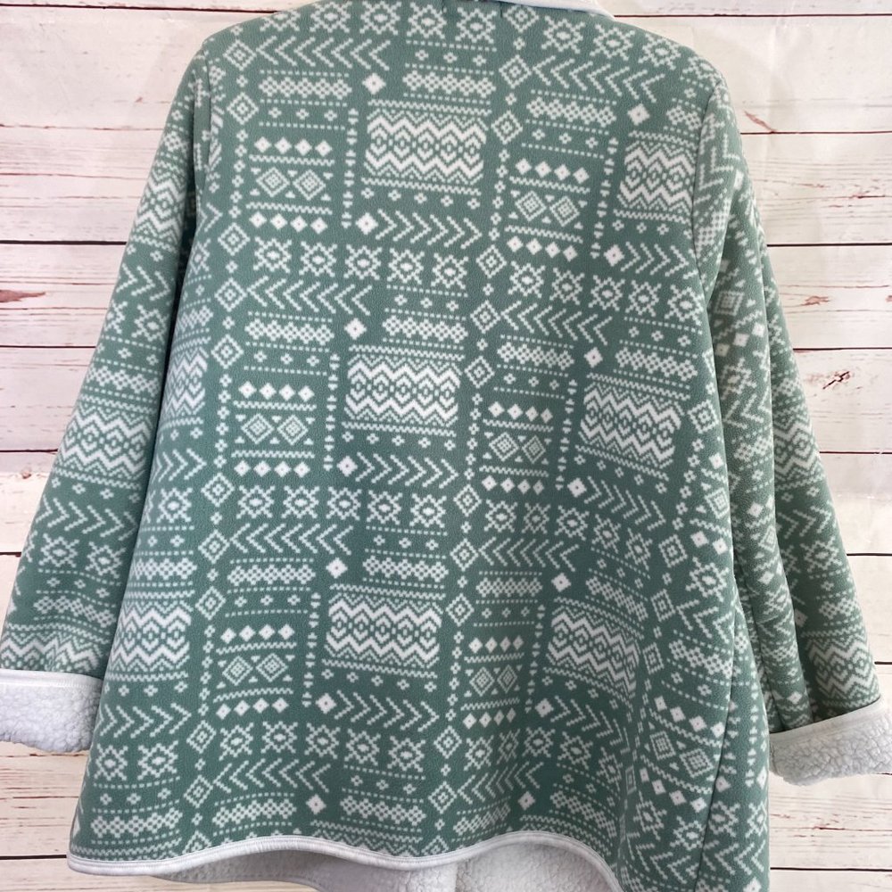 SOLD SONOMA Green & Cream Aztec Print Sherpa Lined Cardigan Jacket NWOT - Picture 11 of 16